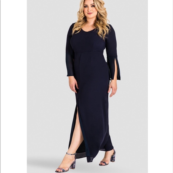 Standards & Practices Dresses & Skirts - Standards & Practices Norah Split Bell Sleeve Maxi Dress - Midnight Blue Chiffon